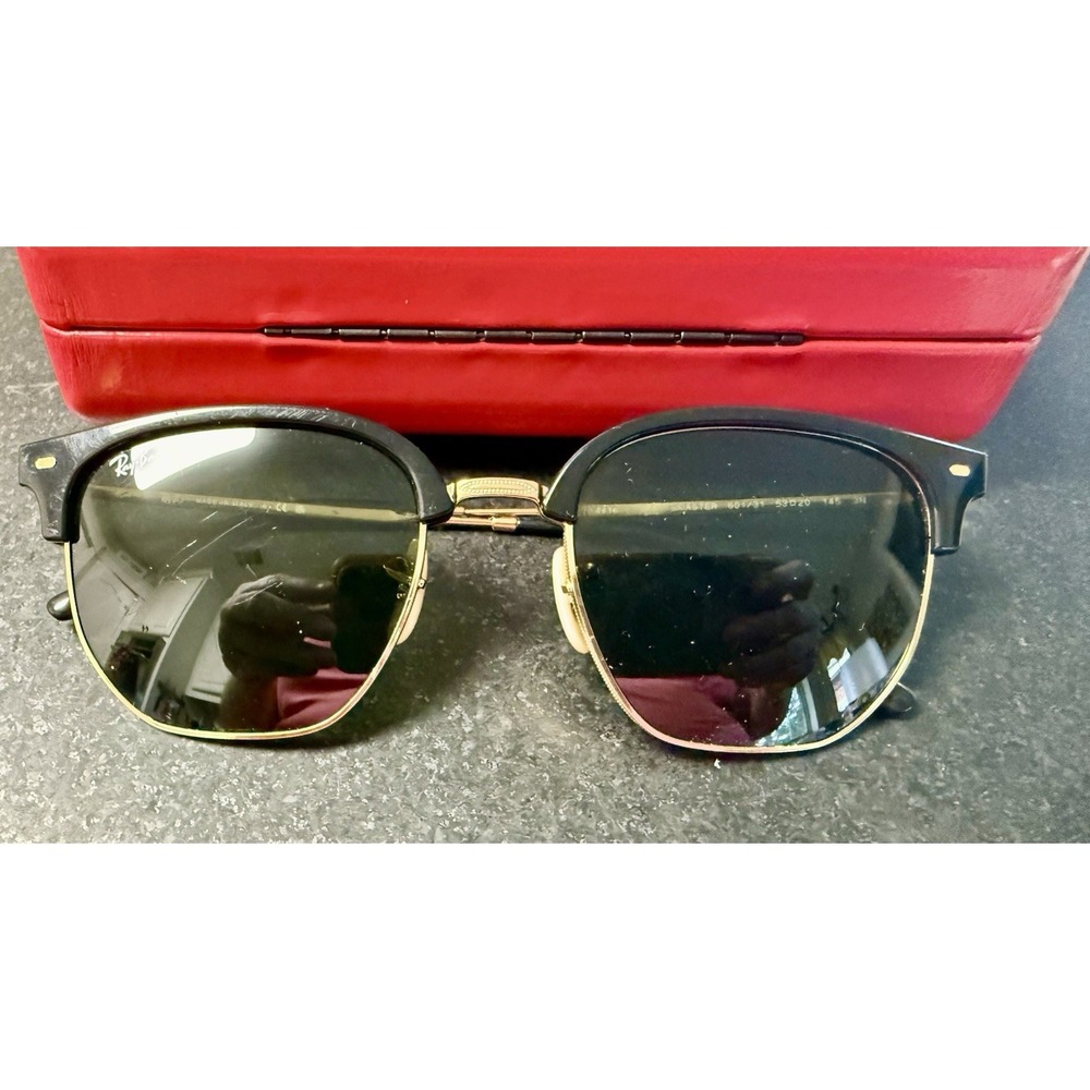 Vintage Ray-Ban Clubmaster Sunglasses Black Gold 53-20 Made in Italy
